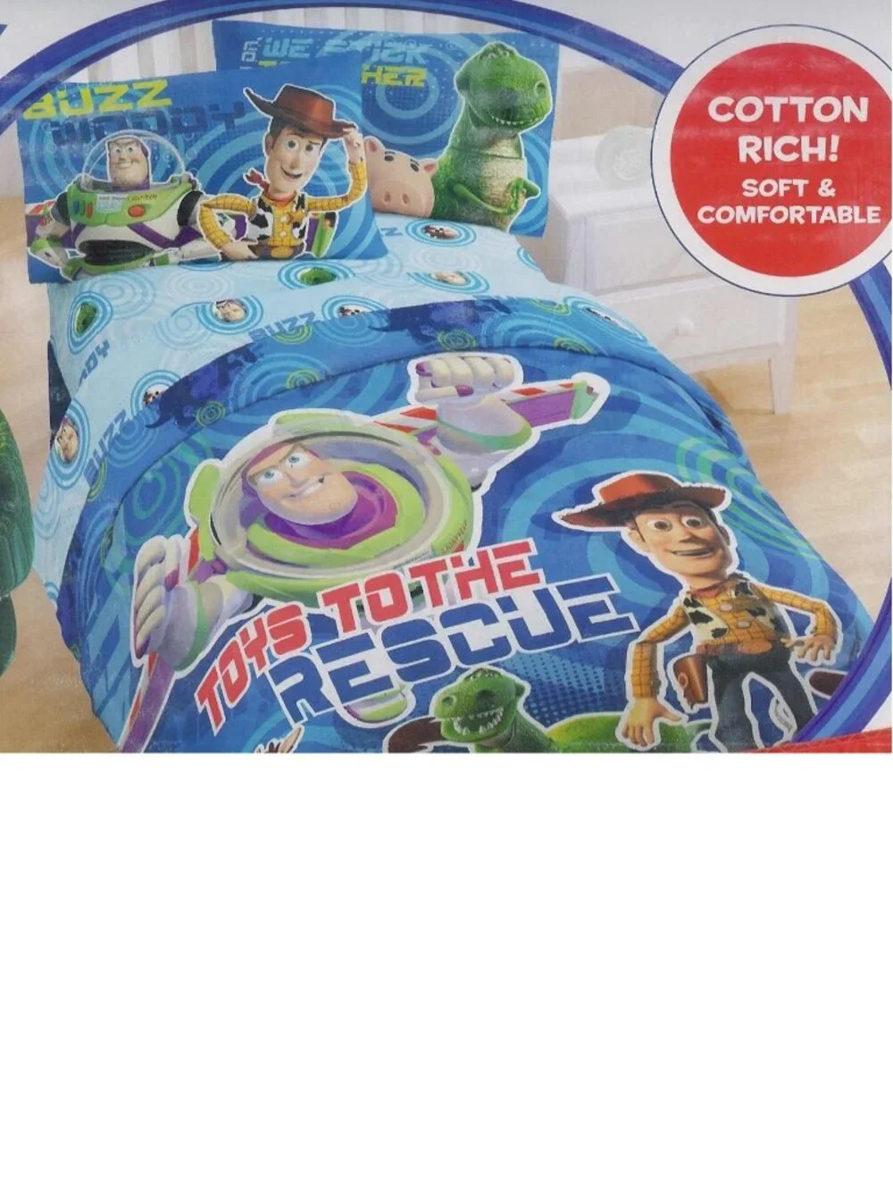 NEW~TWIN sz Comforter+Sheet Set~vintage Disney Toy Story Buzz Woody Rex dinosaur